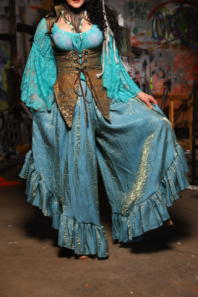 24. Flutterfall Trousers in Mediterranean Blue Shimmer - The Artemis Collection