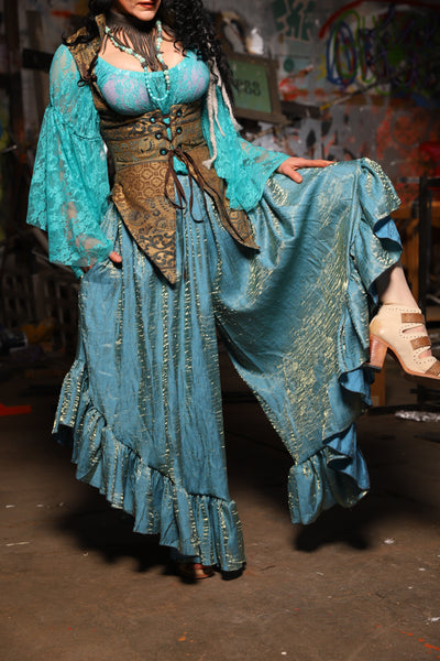 24. Flutterfall Trousers in Mediterranean Blue Shimmer - The Artemis Collection