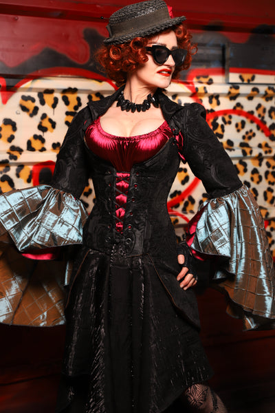 12. Detachable Flounce Sleeve in Black Medallion with Flounce in Moonbeam Pintuck - The Lipstick and Caviar Collection