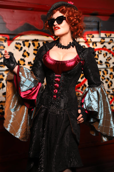 12. Detachable Flounce Sleeve in Black Medallion with Flounce in Moonbeam Pintuck - The Lipstick and Caviar Collection