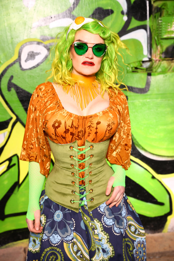 40-Wench Corset in Kermit Green Velvet - "The Lovers, The Dreamers & Me"