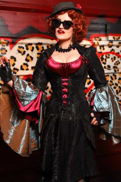 12. Detachable Flounce Sleeve in Black Medallion with Flounce in Moonbeam Pintuck - The Lipstick and Caviar Collection
