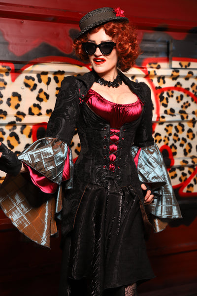 12. Detachable Flounce Sleeve in Black Medallion with Flounce in Moonbeam Pintuck - The Lipstick and Caviar Collection