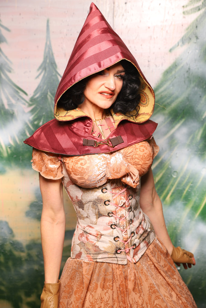 Traveler's Hood in Mauve Matte & Satin Stripe - Day 9 of 12 Days of Damsel Christmas 2025