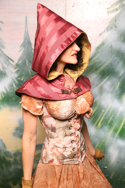 Traveler's Hood in Mauve Matte & Satin Stripe - Day 9 of 12 Days of Damsel Christmas 2025