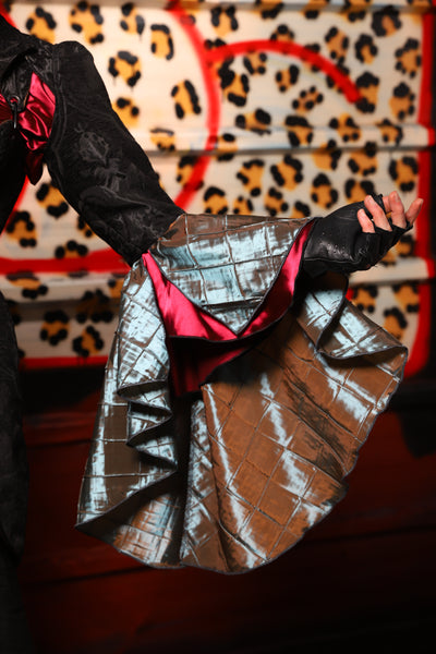 12. Detachable Flounce Sleeve in Black Medallion with Flounce in Moonbeam Pintuck - The Lipstick and Caviar Collection