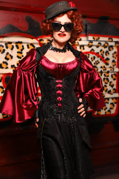 24. PETITE Overbust Tailed Corset in Black Medallion - The Lipstick and Caviar Collection