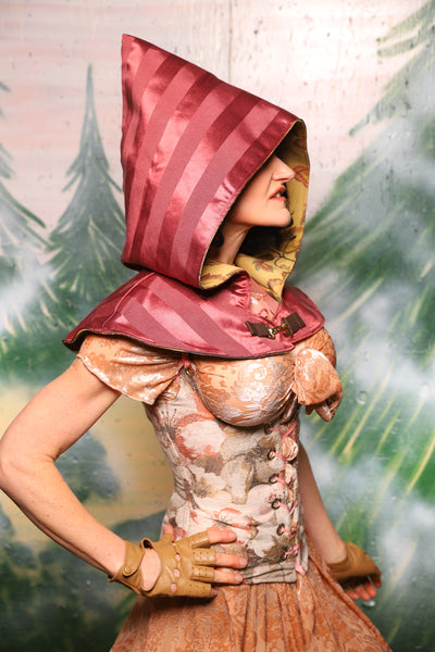 Traveler's Hood in Mauve Matte & Satin Stripe - Day 9 of 12 Days of Damsel Christmas 2025