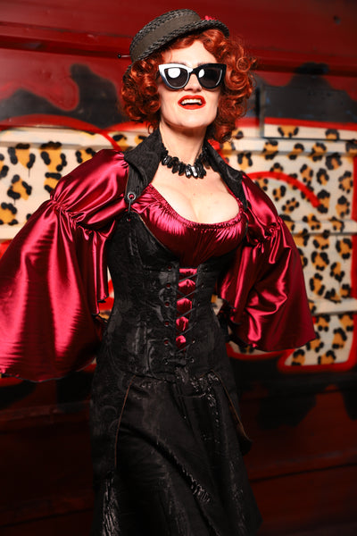 24. PETITE Overbust Tailed Corset in Black Medallion - The Lipstick and Caviar Collection