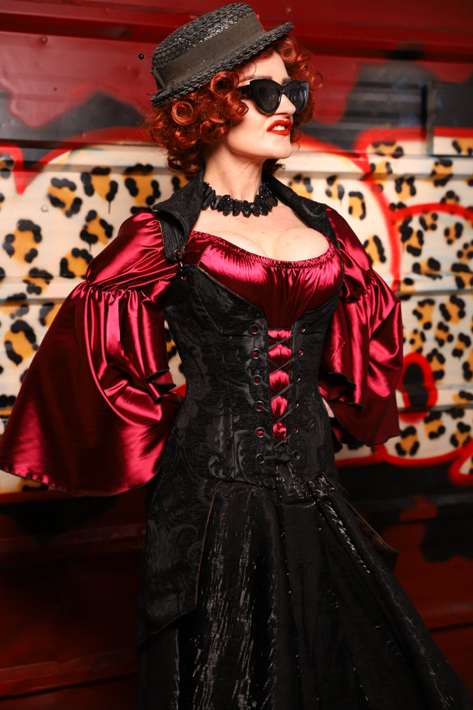 24. PETITE Overbust Tailed Corset in Black Medallion - The Lipstick and Caviar Collection