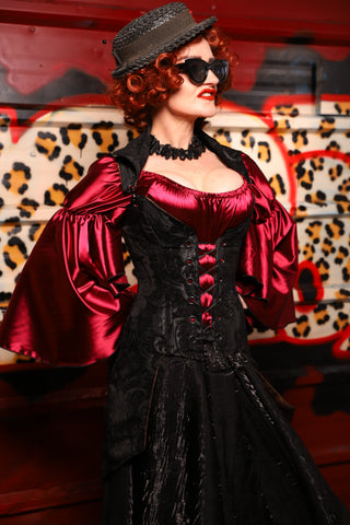 24. PETITE Overbust Tailed Corset in Black Medallion - The Lipstick and Caviar Collection