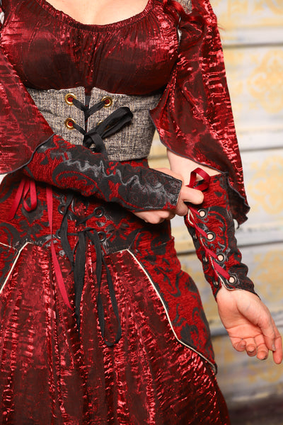 Set of Arm Bracers in Crimson & Pewter Medallion - "Dragon's Breath" Collection