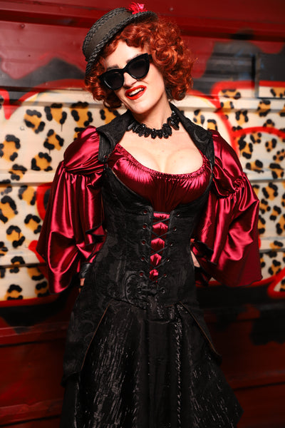 24. PETITE Overbust Tailed Corset in Black Medallion - The Lipstick and Caviar Collection