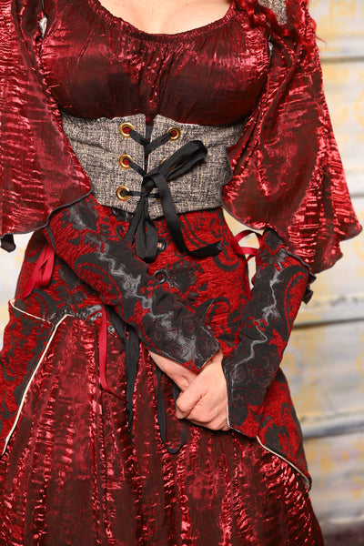 Set of Arm Bracers in Crimson & Pewter Medallion - "Dragon's Breath" Collection