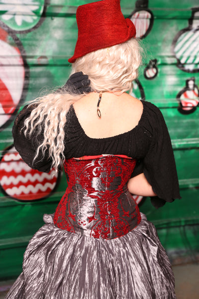 Petite Wench Corset  in Crimson and Silver Medallion - The "Belsnickel's Beauty" Collection