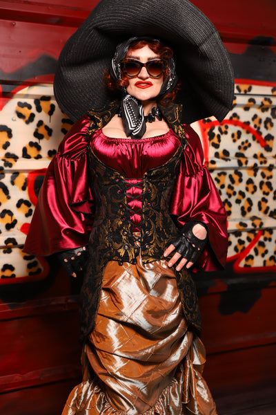 25. PETITE Overbust Tailed Corset in Gold Vine - The Lipstick and Caviar Collection
