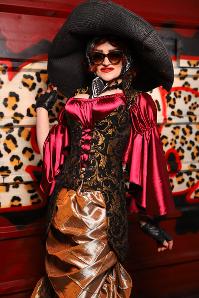 25. PETITE Overbust Tailed Corset in Gold Vine - The Lipstick and Caviar Collection