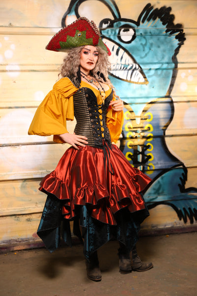 25. Mini Fairy Skirt w/ruffle in Coral Fire Shantung - The Bucc Stops Here! Collection