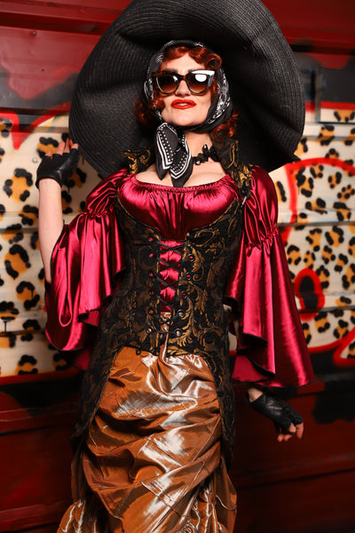 25. PETITE Overbust Tailed Corset in Gold Vine - The Lipstick and Caviar Collection