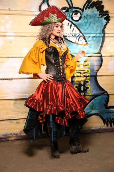 25. Mini Fairy Skirt w/ruffle in Coral Fire Shantung - The Bucc Stops Here! Collection