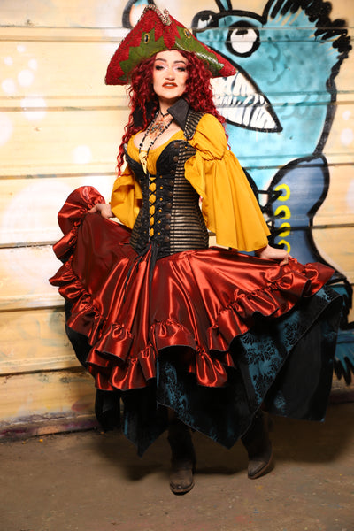 25. Mini Fairy Skirt w/ruffle in Coral Fire Shantung - The Bucc Stops Here! Collection