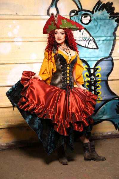 25. Mini Fairy Skirt w/ruffle in Coral Fire Shantung - The Bucc Stops Here! Collection