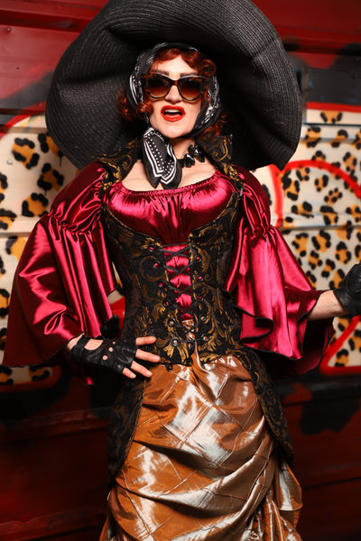 25. PETITE Overbust Tailed Corset in Gold Vine - The Lipstick and Caviar Collection