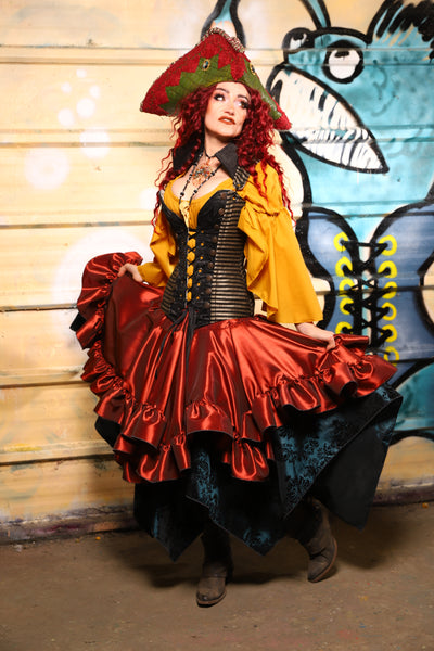 25. Mini Fairy Skirt w/ruffle in Coral Fire Shantung - The Bucc Stops Here! Collection