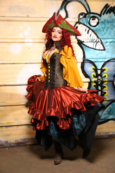 25. Mini Fairy Skirt w/ruffle in Coral Fire Shantung - The Bucc Stops Here! Collection