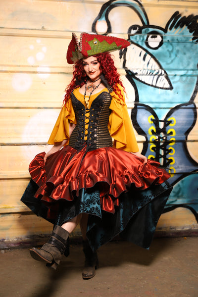 25. Mini Fairy Skirt w/ruffle in Coral Fire Shantung - The Bucc Stops Here! Collection