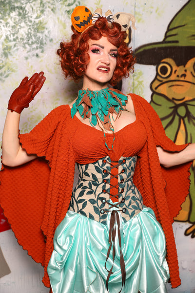 Petite Wench Corset in Weathered Gray Canvas w/ Blue Laurel Front Panels - Spooky Saturday Part 3