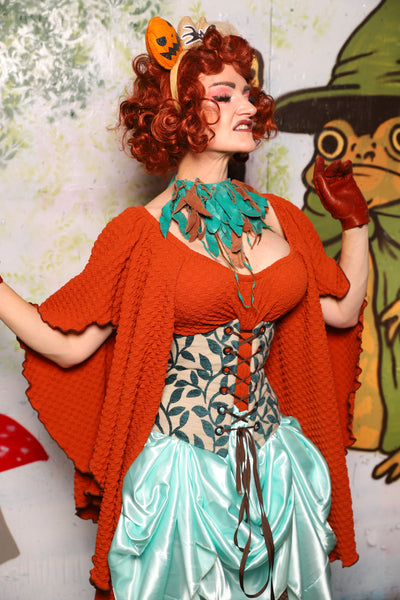 Petite Wench Corset in Weathered Gray Canvas w/ Blue Laurel Front Panels - Spooky Saturday Part 3