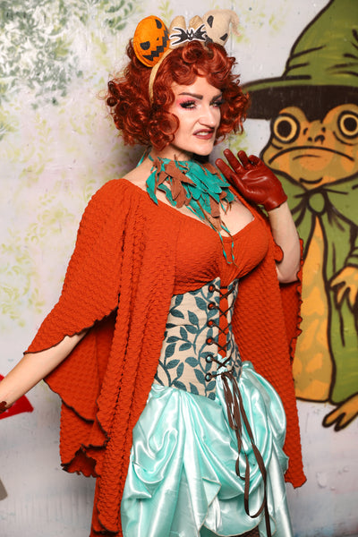 Petite Wench Corset in Weathered Gray Canvas w/ Blue Laurel Front Panels - Spooky Saturday Part 3