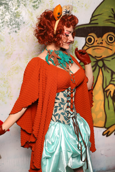Petite Wench Corset in Weathered Gray Canvas w/ Blue Laurel Front Panels - Spooky Saturday Part 3