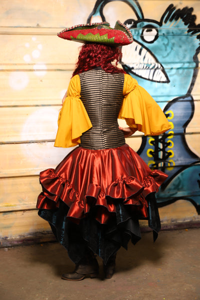 25. Mini Fairy Skirt w/ruffle in Coral Fire Shantung - The Bucc Stops Here! Collection