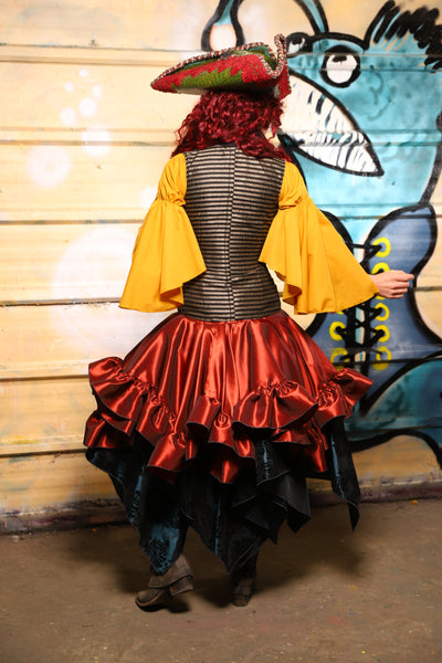 25. Mini Fairy Skirt w/ruffle in Coral Fire Shantung - The Bucc Stops Here! Collection