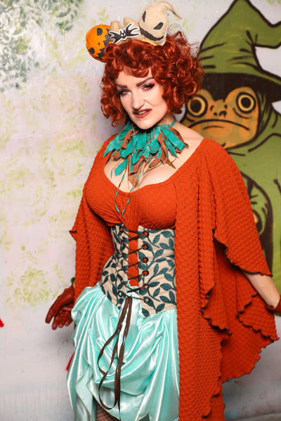 Petite Wench Corset in Weathered Gray Canvas w/ Blue Laurel Front Panels - Spooky Saturday Part 3