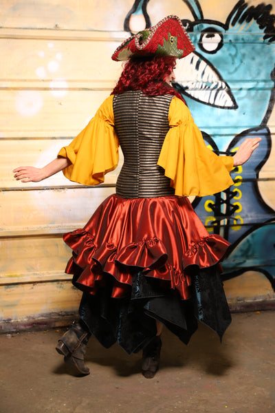 25. Mini Fairy Skirt w/ruffle in Coral Fire Shantung - The Bucc Stops Here! Collection