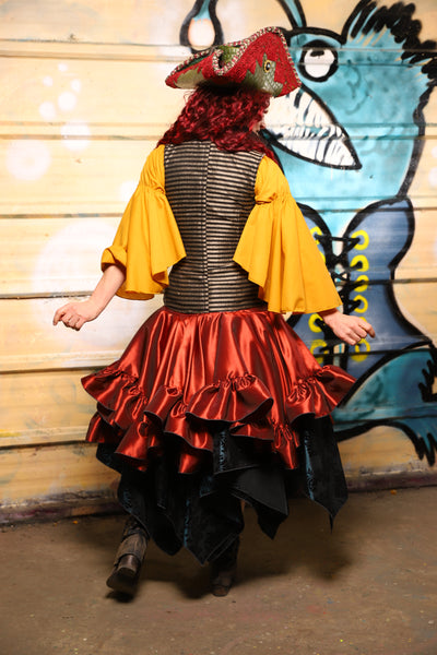 25. Mini Fairy Skirt w/ruffle in Coral Fire Shantung - The Bucc Stops Here! Collection
