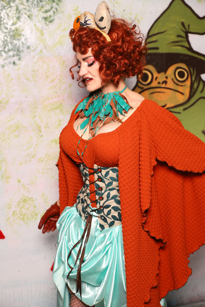 Petite Wench Corset in Weathered Gray Canvas w/ Blue Laurel Front Panels - Spooky Saturday Part 3