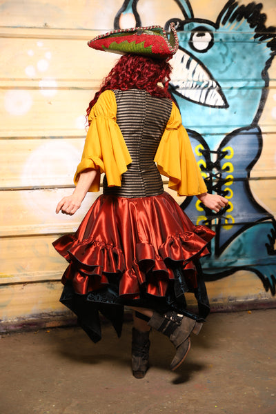 25. Mini Fairy Skirt w/ruffle in Coral Fire Shantung - The Bucc Stops Here! Collection