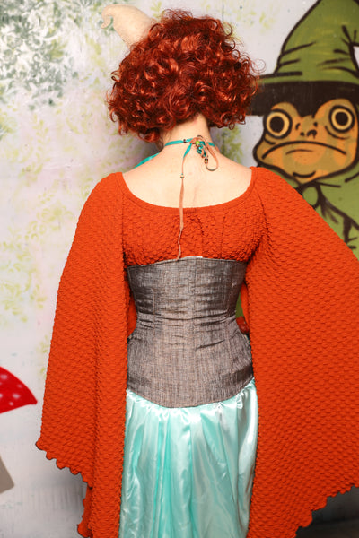 Petite Wench Corset in Weathered Gray Canvas w/ Blue Laurel Front Panels - Spooky Saturday Part 3