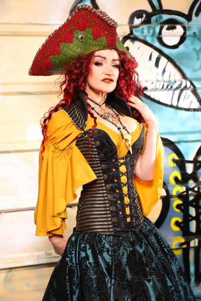04. Buccaneer Overbust Corset in Blackwater Gold Stripe - The Bucc Stops Here! Collection