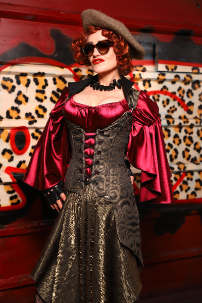 26. PETITE Overbust Tailed Corset in Smoke & Brass - The Lipstick and Caviar Collection