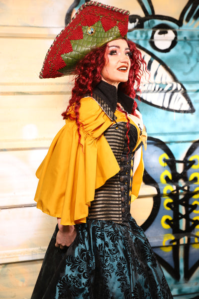 04. Buccaneer Overbust Corset in Blackwater Gold Stripe - The Bucc Stops Here! Collection