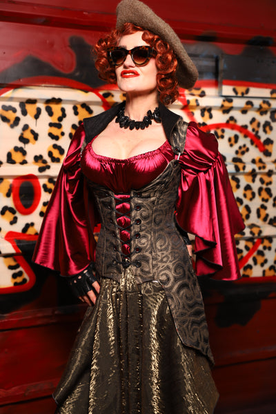 26. PETITE Overbust Tailed Corset in Smoke & Brass - The Lipstick and Caviar Collection