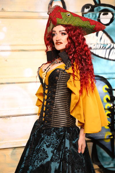 04. Buccaneer Overbust Corset in Blackwater Gold Stripe - The Bucc Stops Here! Collection