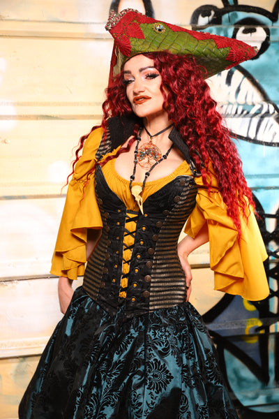 04. Buccaneer Overbust Corset in Blackwater Gold Stripe - The Bucc Stops Here! Collection