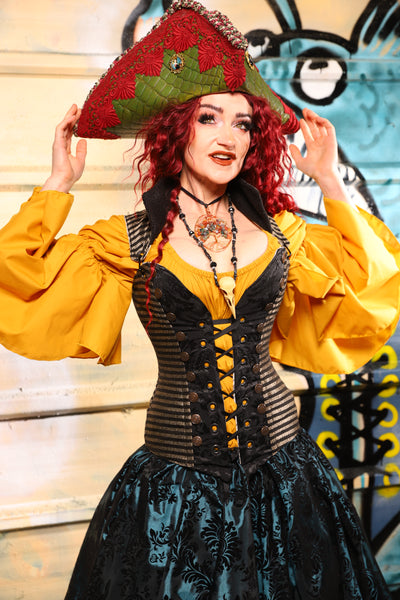 04. Buccaneer Overbust Corset in Blackwater Gold Stripe - The Bucc Stops Here! Collection