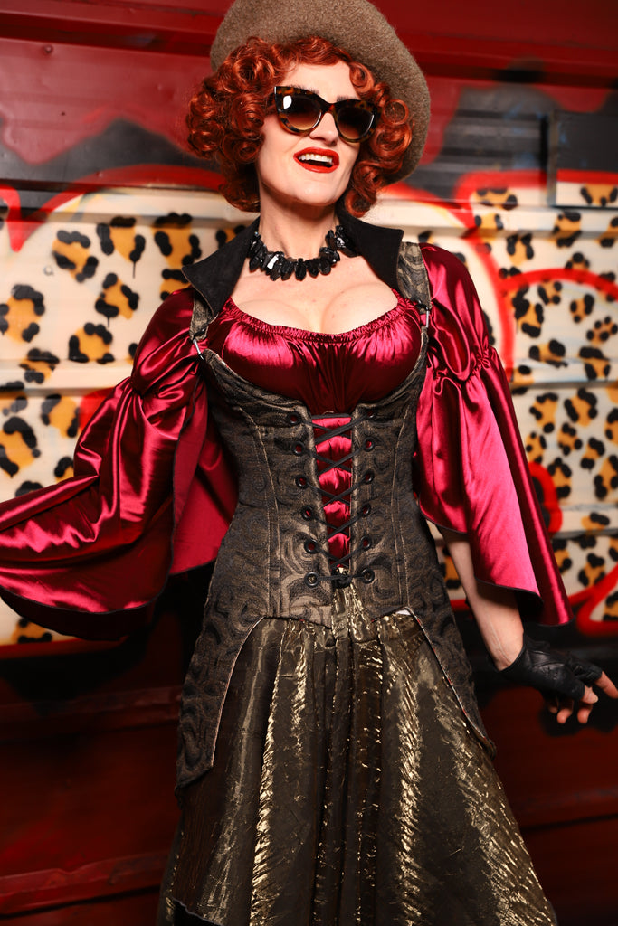 26. PETITE Overbust Tailed Corset in Smoke & Brass - The Lipstick and Caviar Collection